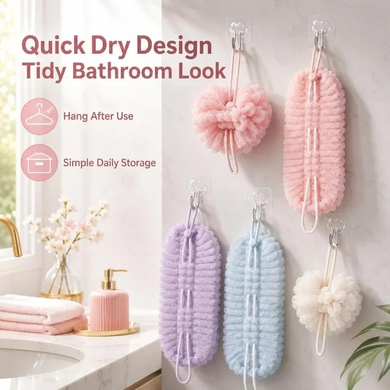 1 Bath Scrub Towel Back Cleaning Brush Shower Sponge Suction Cup Soft Qme