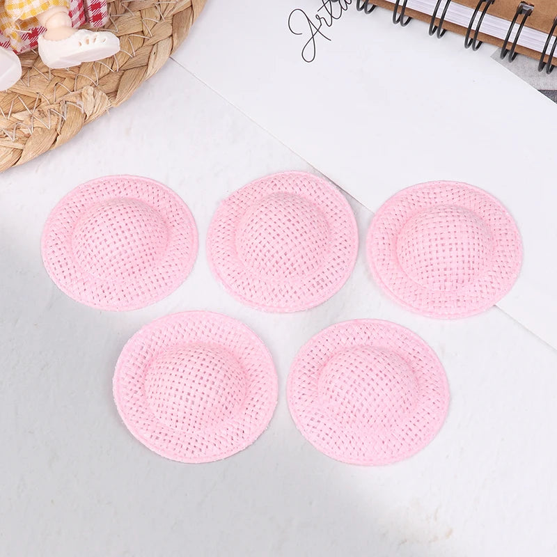 Decorative Dollhouse Woven Straw Hats 5 Child Role-play Toys Qme Pink