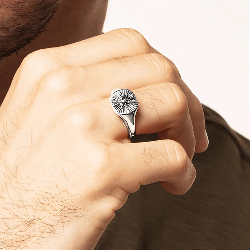 Signet Ring Vintage Star Fine Jewerly For Women Men Summer Energetic Gift In 925 Sterling Silver Qme