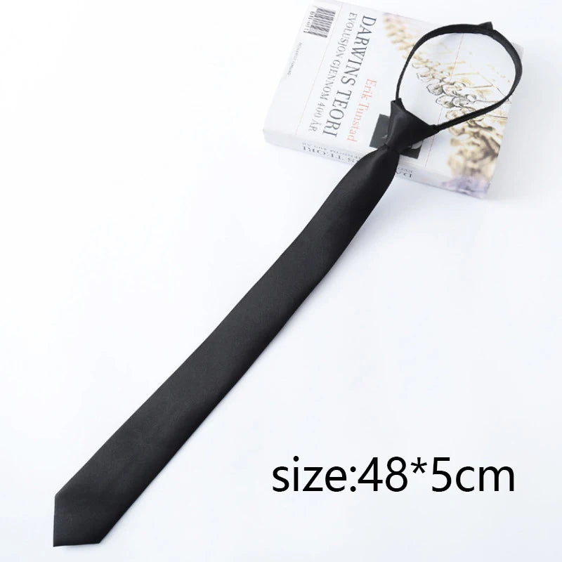 Black Unisex Zipper Ties Retro Silky Narrow Neck Tie Slim Smooth Qme C China Mainland