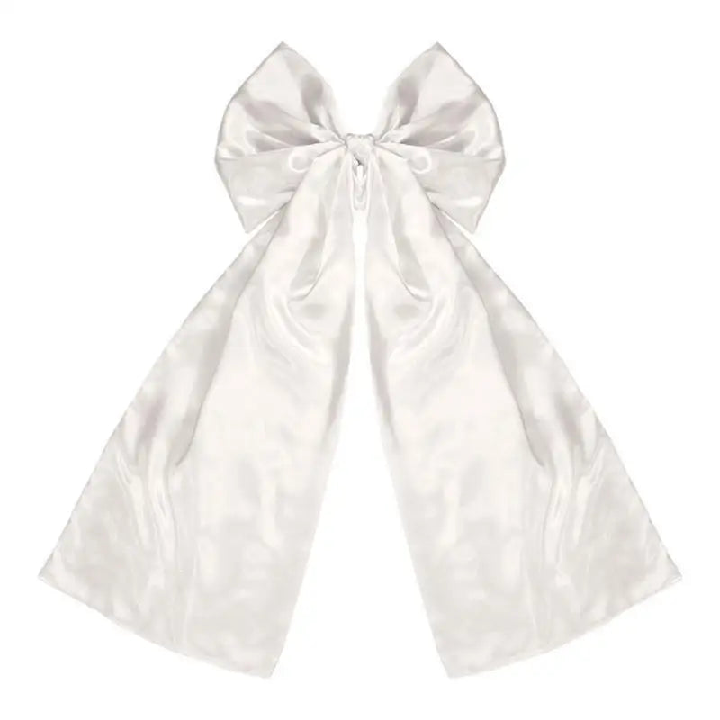 Easy-Tie Satin Chair Decorations with Long Tails for Church Aisles & Reception Venues, Elegant Wedding Backdrop Supplies Qme White