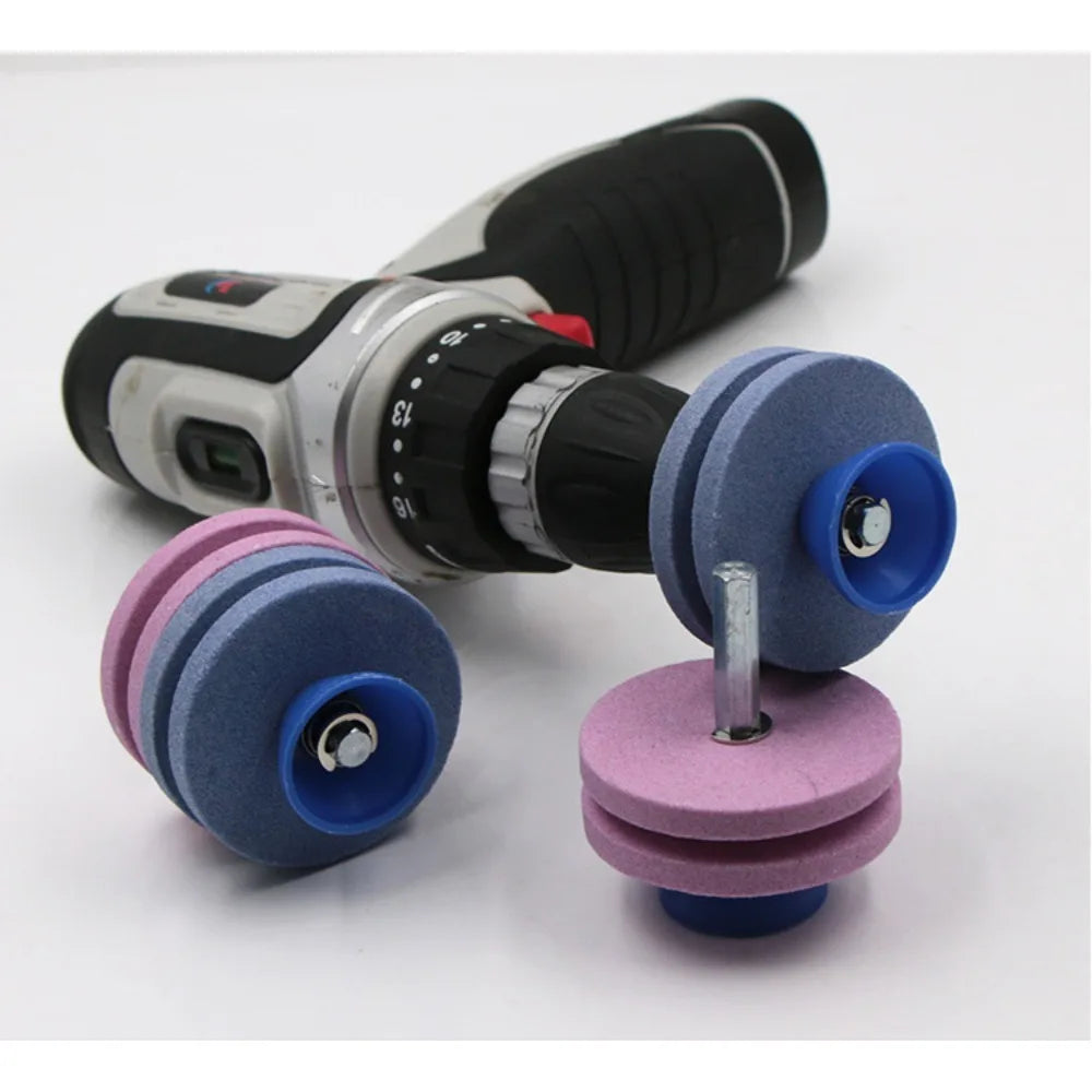 Lawn Mower Blade Sharpener Grinding Wheel Drill Bit 7mm Shaft Multilayer Abrasive Stone for Garden Scythe Axe Knife Sharpening Qme