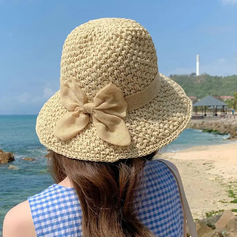 Wide Brim Floppy Beach Sun Hat Hundred Throw Bucket Cap Bowknot Girls Qme