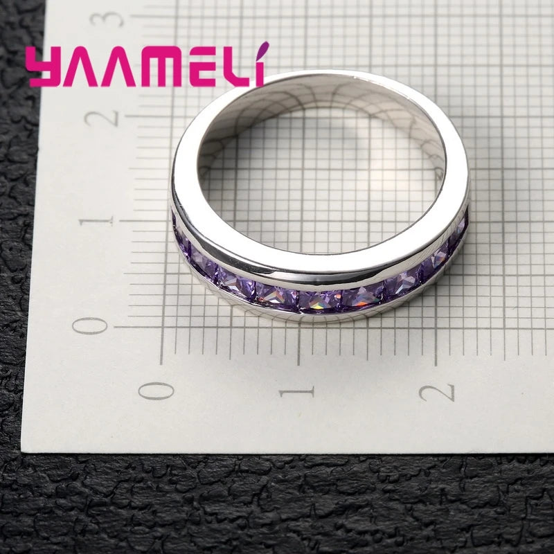 925 Sterling Silver Color Amethyst Promise Ring for Woman Crystal Stone Wedding Engagement Accessories Nice Gift Jewelry Qme