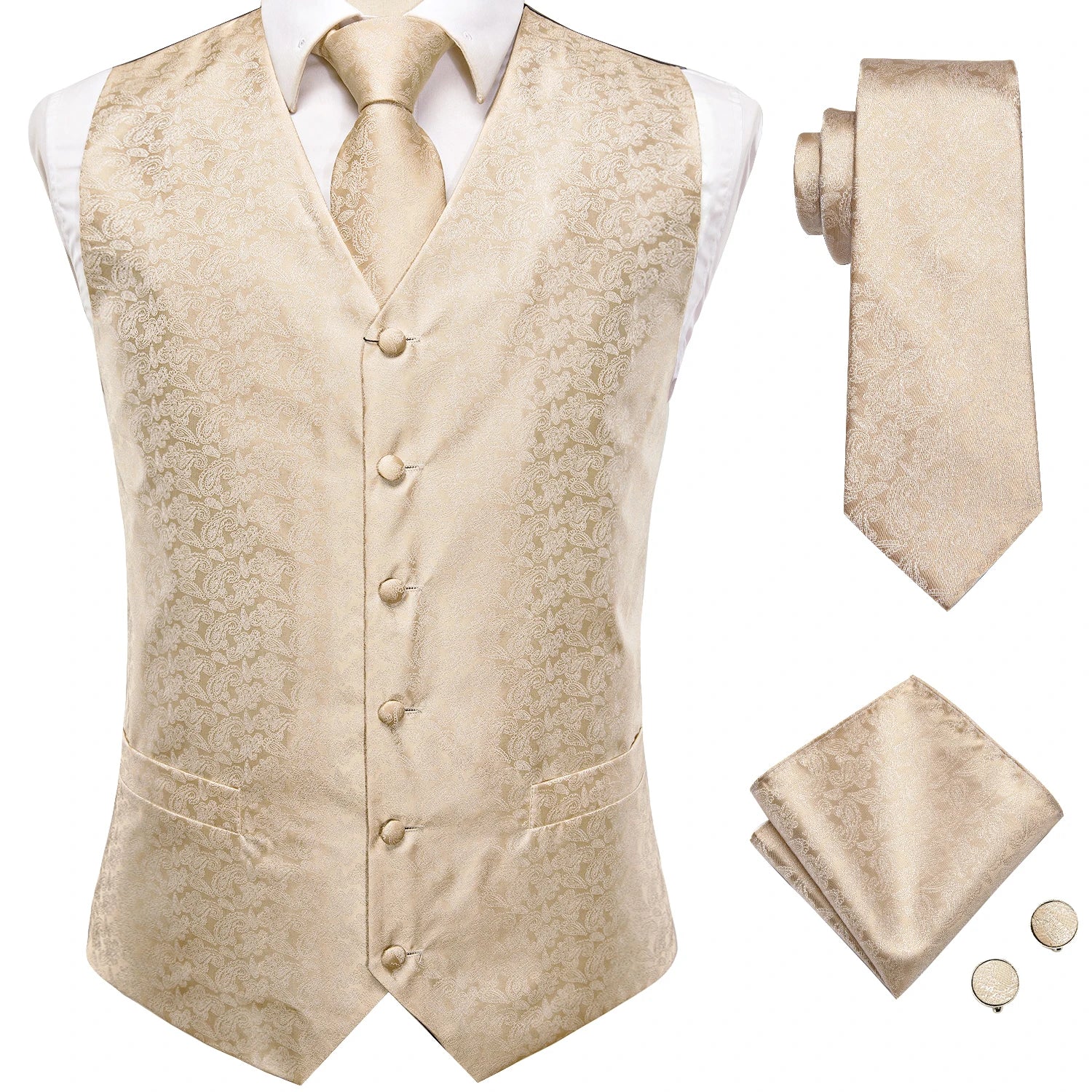 Men's Floral Paisley Suit Vest Tie Formal Waistcoat Necktie Pocket Qme MJTZ0036 XXL