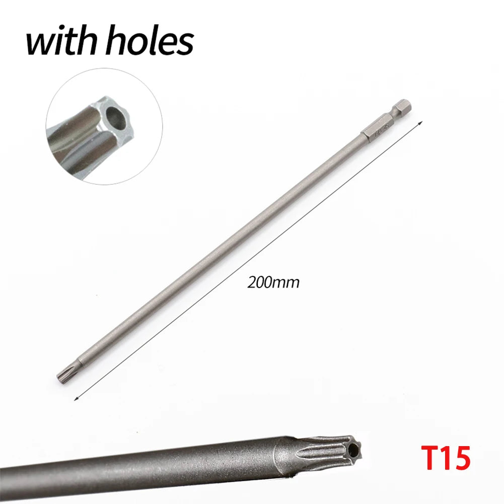 7.78In Hollow Torx Screwdriver Bit Hex Shank T8-T40 Tool For Exact Screw Unscrew Steel Electric Screwdrivers DIY Hand Tools Qme T15