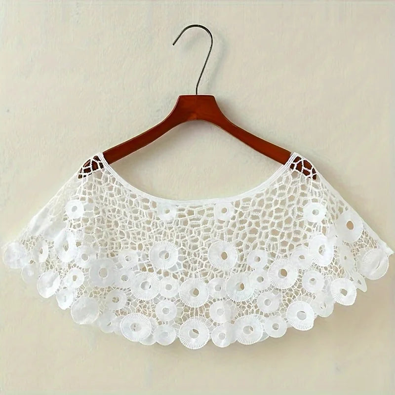 White Lace Butterfly Crochet Shawl, Hollow Out Cropped Capelet, Summer Bridal Cover Up Qme White Circle 1pc