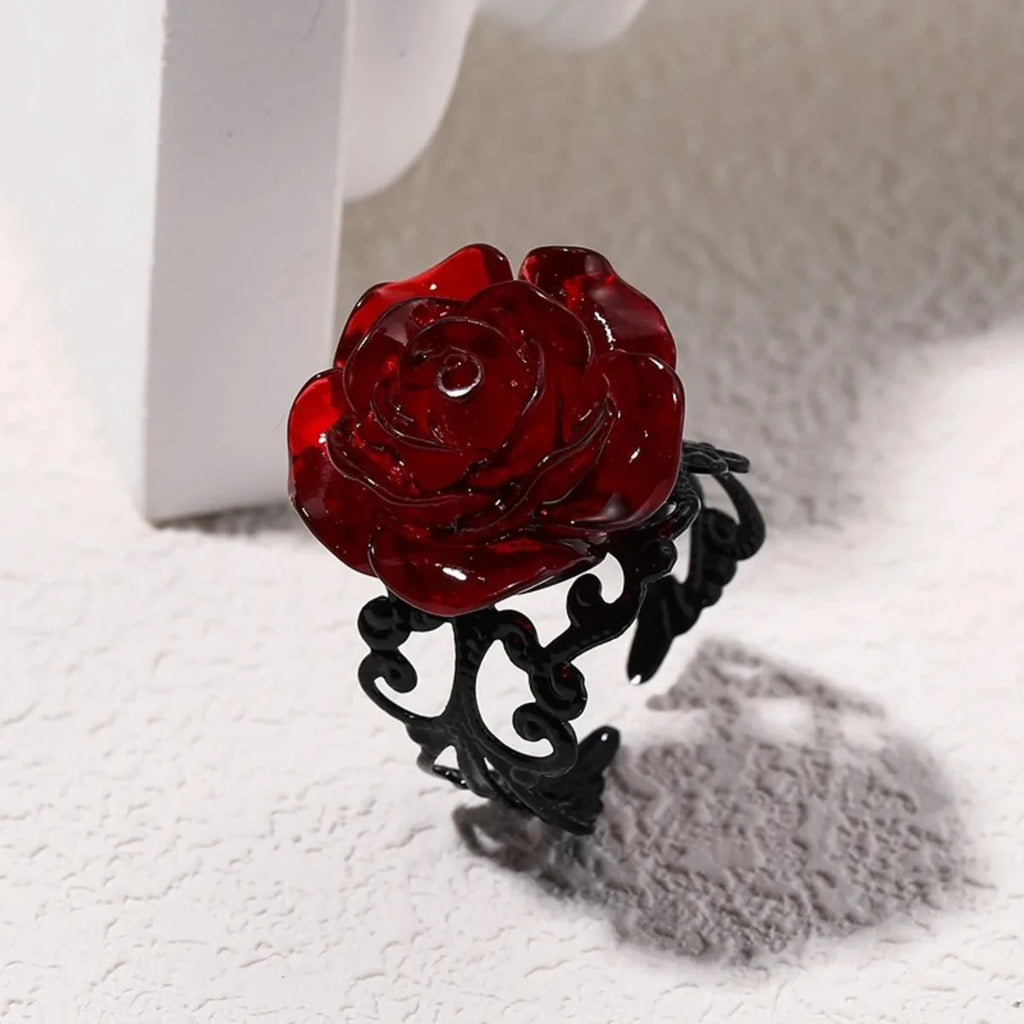 Charm New Fashion Red Rose Rings Adjustable Hollow Rings for Women Witch Vintage Halloween Cool Girl Gift Party Jewelry Gift Qme