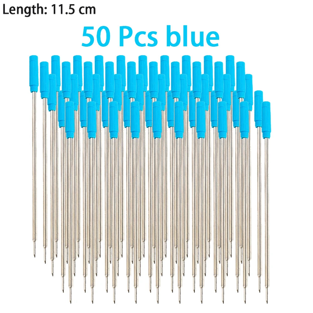 30/50/100 Pcs 7/8.2/11.5cm Ballpoint Pen Refills 0.7mm Medium Tip Blue Black Ink Refill Rods Office Student Writing Stationery Qme 11.5cm-50 blue