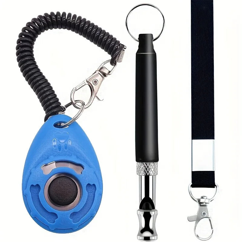 2pc pet exercise clicker, ultrasonic dog whistle (with 1 hanging rope), pet behavior training correction instruction beeper Qme Blue