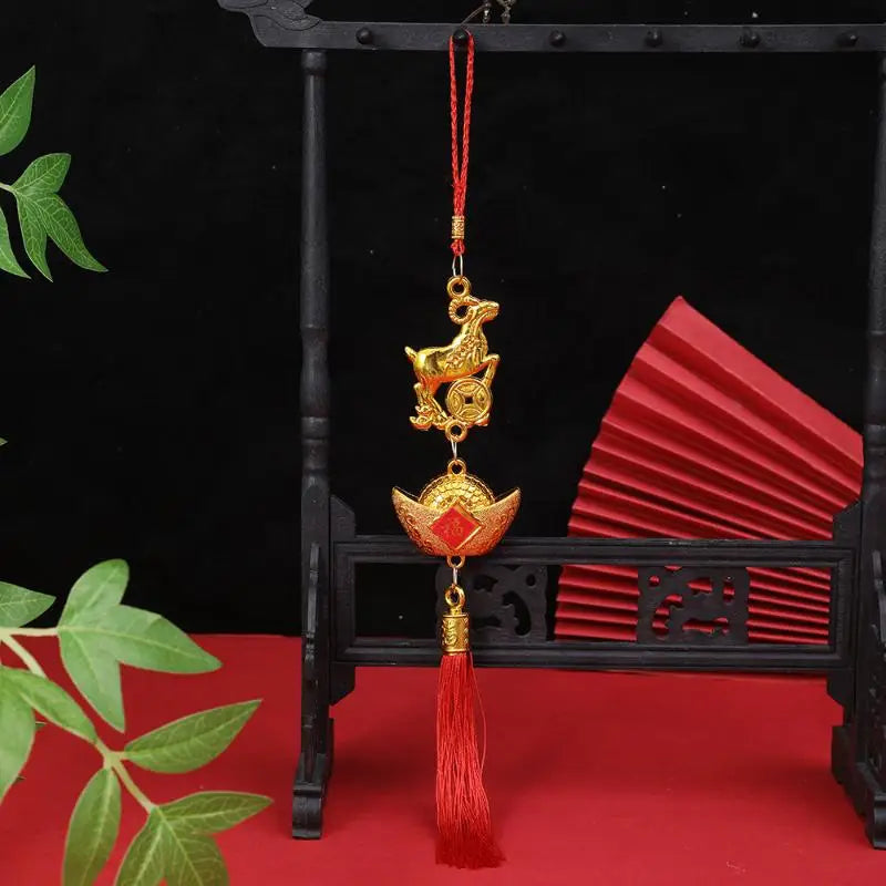 Chinese New Year 2027 Goat Hanging Ornaments Gold Lucky Design Red Tassels For Spring Festival Home Wall Decor Qme A9