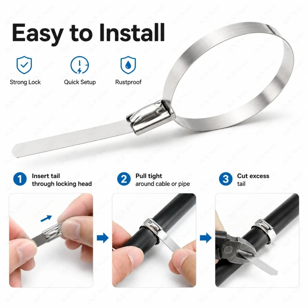 Rust Resistant Stainless Steel Cable Ties 20/50Pcs Strong Zip Straps For Machinery Auto Outdoor Wiring Binding And Fixing Qme