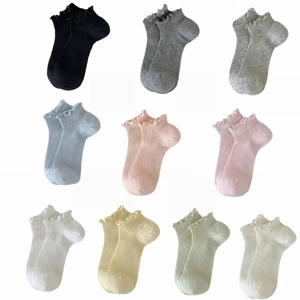 Korean Fashion Candy Ankle Socks Ruffle Mid-calf Women's Breathable Qme