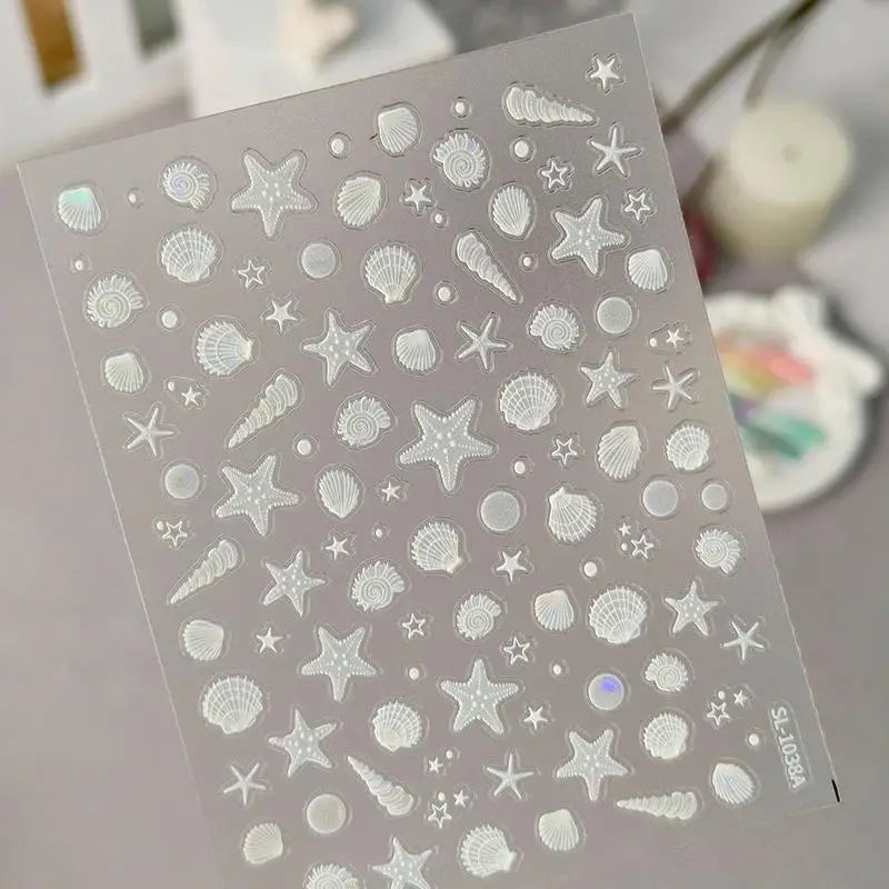 5D Embossed Nail Art Stickers Seashell Starfish Ocean Design Qme