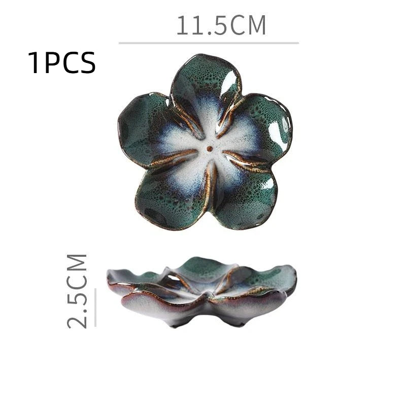 1PCS Ceramic Craft Dish Flower Shaped Small Dish Creative Dipping Sauce Small Dish Multi-color Kiln Transformed Dish Gift Qme Dark green
