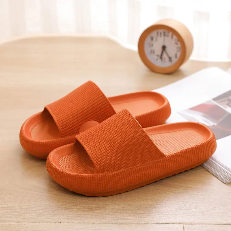 Summer Couple Shoes Women Bathroom Slippers Cloud Cushion Slides Flat Sandals Thick Platform Shoes Man Indoor Non-Slip Flip Flop Qme A-Orange 44-45 (fit 43-44)