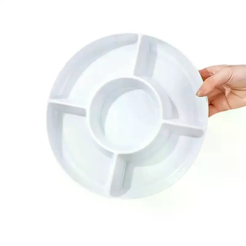 Portable Plastic Food Storage Tray Reusable Round Shape Divided Dinner Plate 5-Compartment Snack Container Plate Household Use Qme