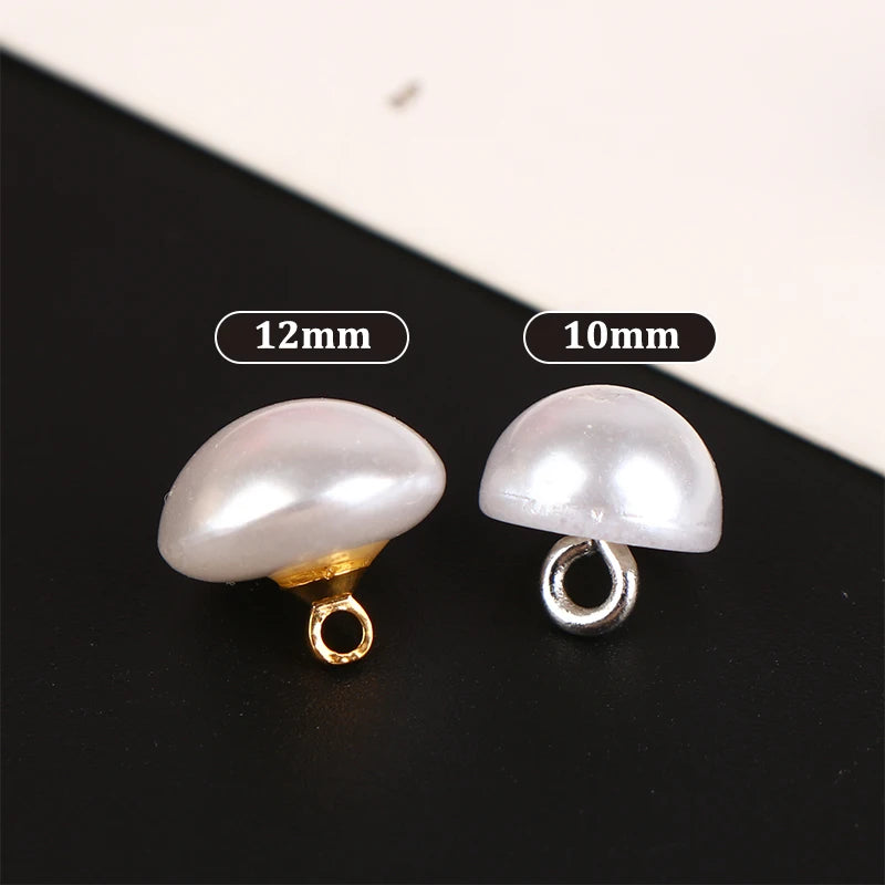10Pcs 10mm/12mm Mushroom Faux Plastic Shirt Semicircle Pearl Buttons Shank Button For Clothing Decorative Mini Sewing DIY Qme