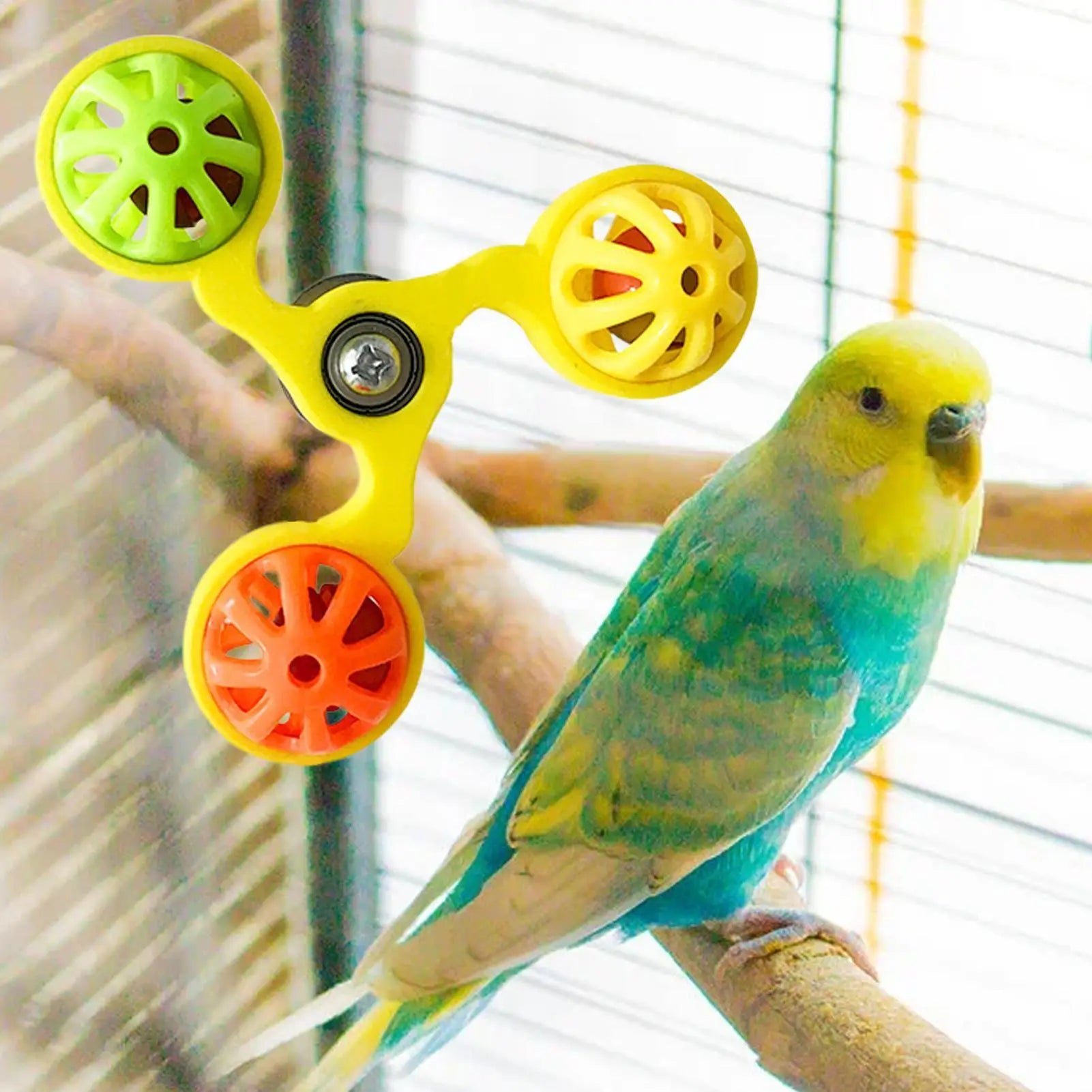 Bird Toys Fun Rotating Windmill with 3 Bells Bird Cage Toys for Parakeet Conure Cockatiel Lovebird Enrichment Play Chewing Qme