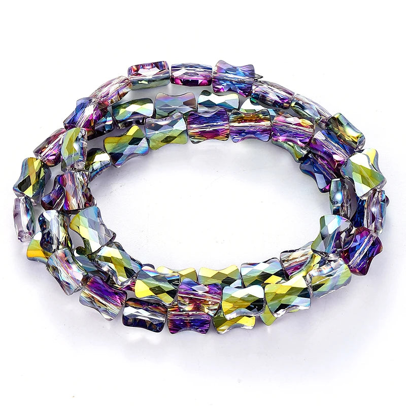 Bamboo Glass Beads AB Color Faceted Flat Curved Waist Column Crystal Loose Spacer Bead for DIY Crafts Earring Bracelet Jewelry Qme Color 4 8x11mm-60pcs