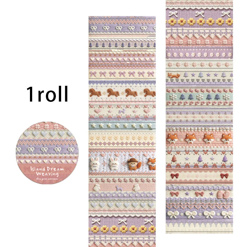Vintage Knit Texture Die-Cut Washi Tape, Soft Style Journal Base & Section Decoration, Healing Stationery Qme B