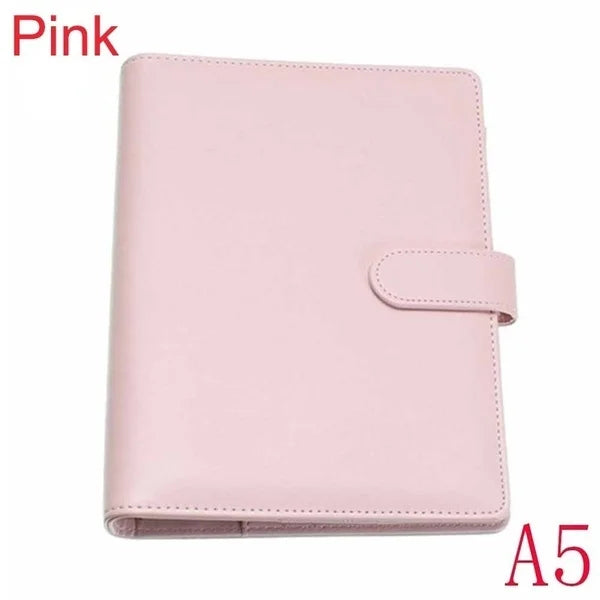New Vintage Refillable Notebook File Folder Notepad Cover Leather Ring Binder Office Supplies Qme A5 Pink