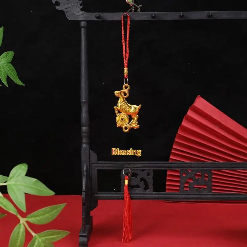 Chinese New Year 2027 Goat Hanging Ornaments Gold Lucky Design Red Tassels For Spring Festival Home Wall Decor Qme A23
