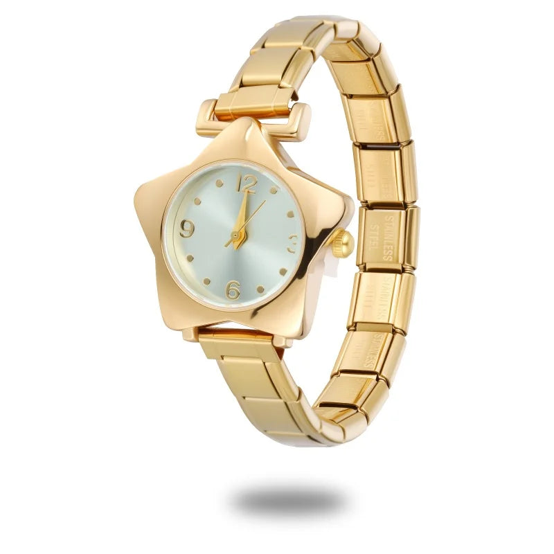 Gold Retro Simple Men Women's Watch Stainless Steel Strap Star Dial