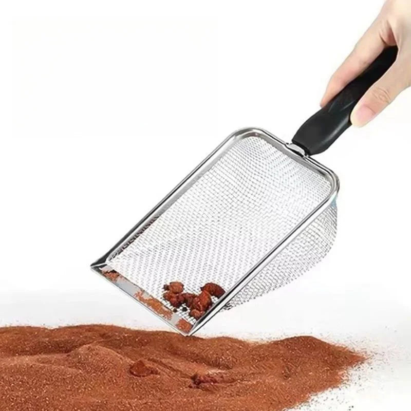 Small hole large artifact with a leaking spoon, pet product plastic handle, cat litter shovel, artifact stainless steel shovel Qme