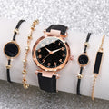 5PCS/Set Women‘s Watches Ladies Fashion Leather Band Analog Quartz WristWatch Bracelets Set Qme Black 5PCS Set