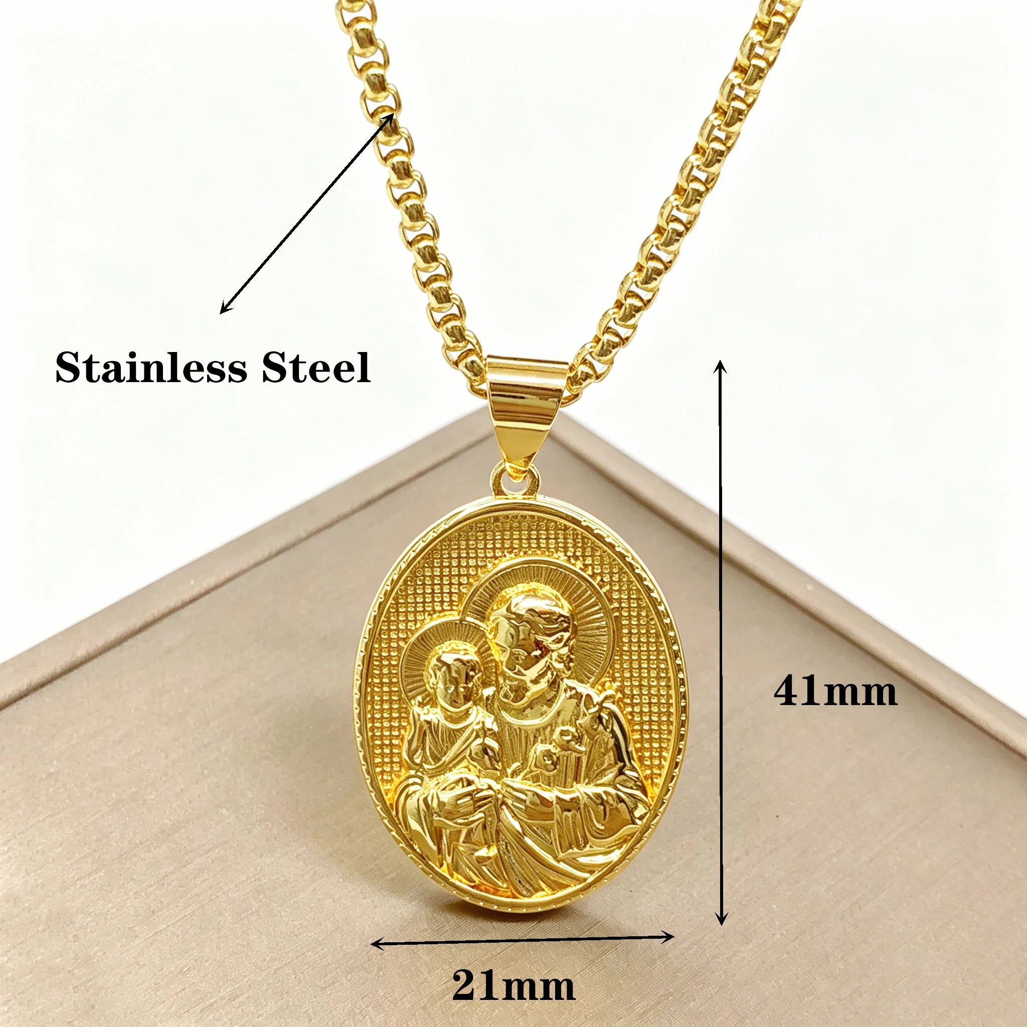 Stainless Steel Chain Classic Christian Catholic Jesus Christ Our Lady of Guadalupe Necklace for Men Women Party Amulet Jewelry Qme