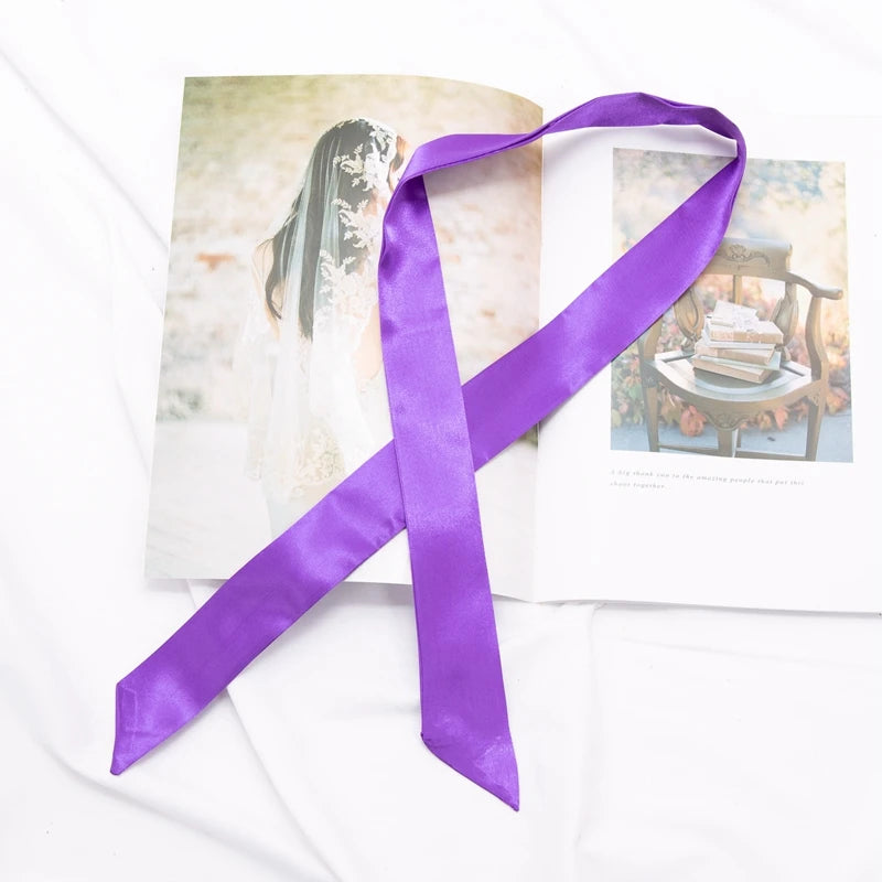 Long Bag Scarf Women Hair Band Lady Accessories Solid Skinny Scarves Qme PURPLE length 100cm