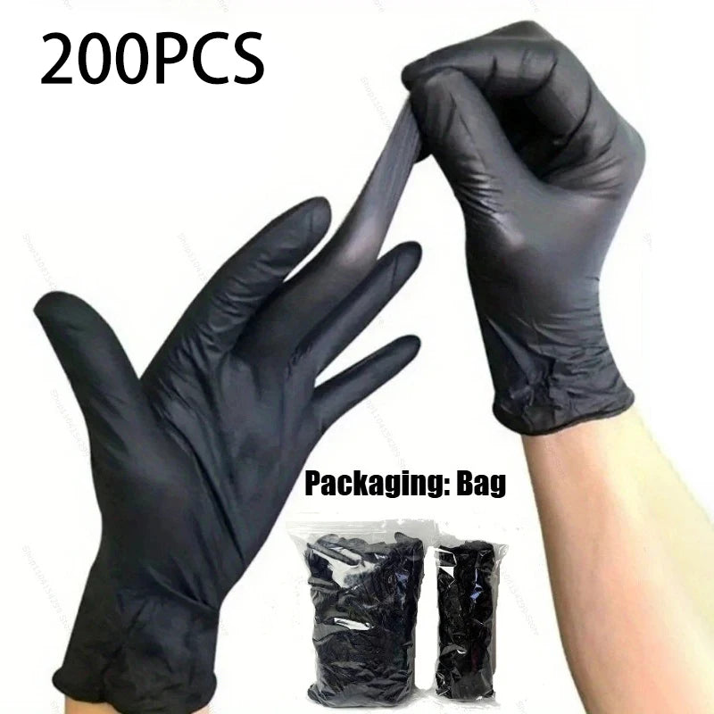 100PCS Black Disposable Nitrile Gloves Multi-purpose Household Gloves For Home Kitchen and Bathroom Cleaning, Nail Care,Painting Qme Black-200pcs S