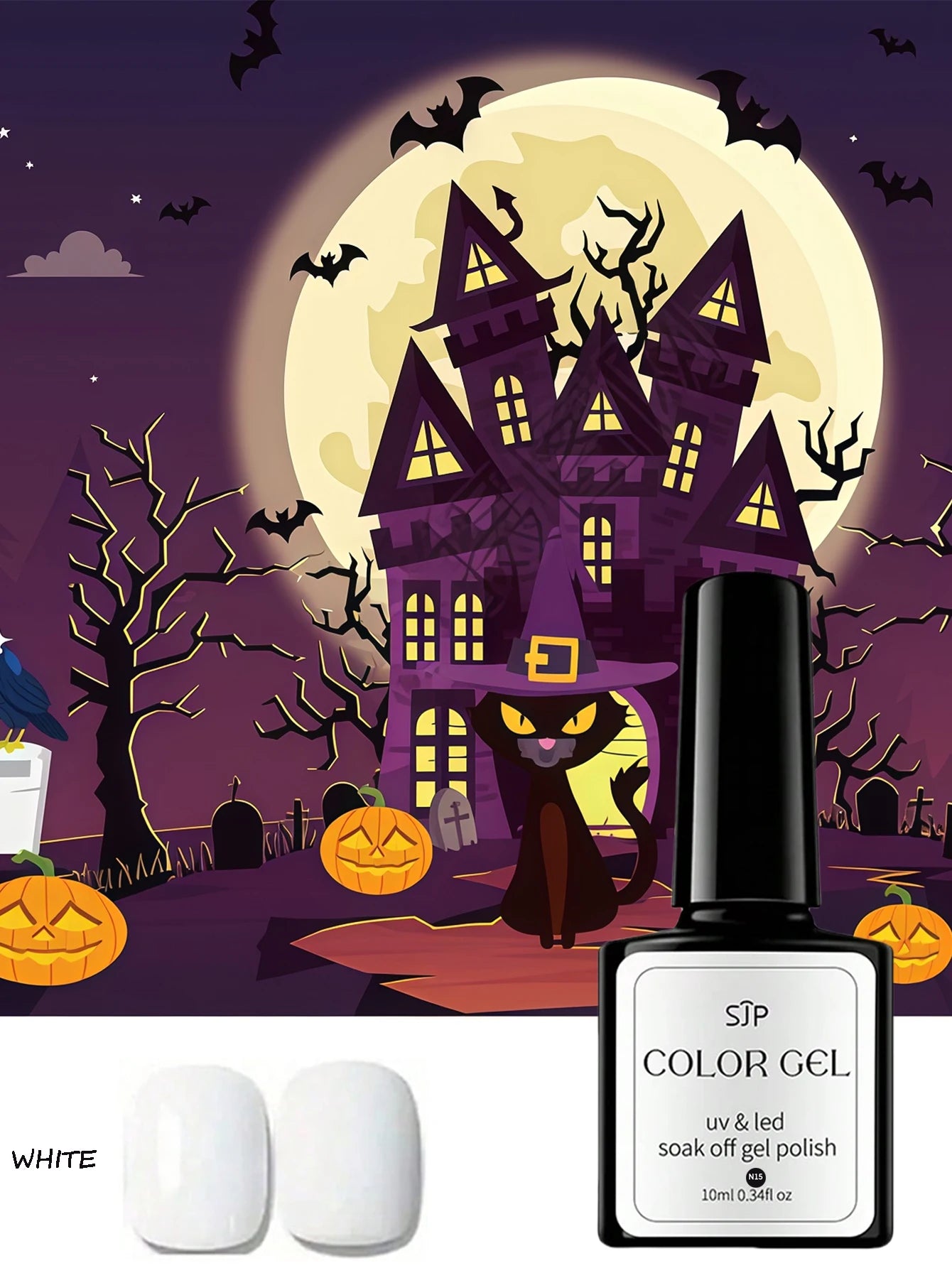 Halloween 5-Color Gel Nail Polish Including Pumpkin Orange White Qme white