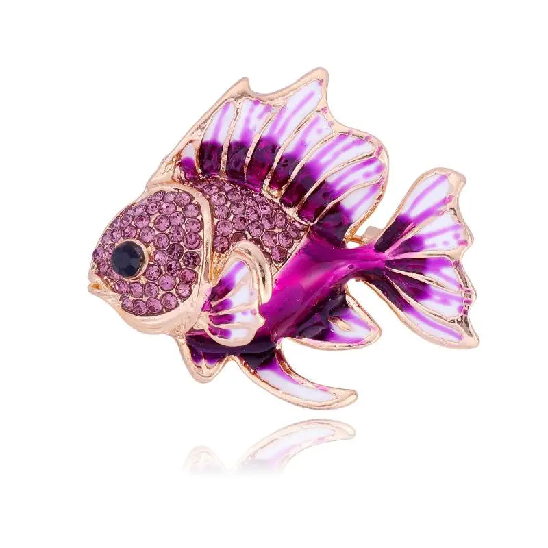 Trendy Rhinestone Fish Brooches - Unisex Animal Pin for Clothing & Party Jewelry - Sparkly Lapel Badge Gift for Women Qme Purple