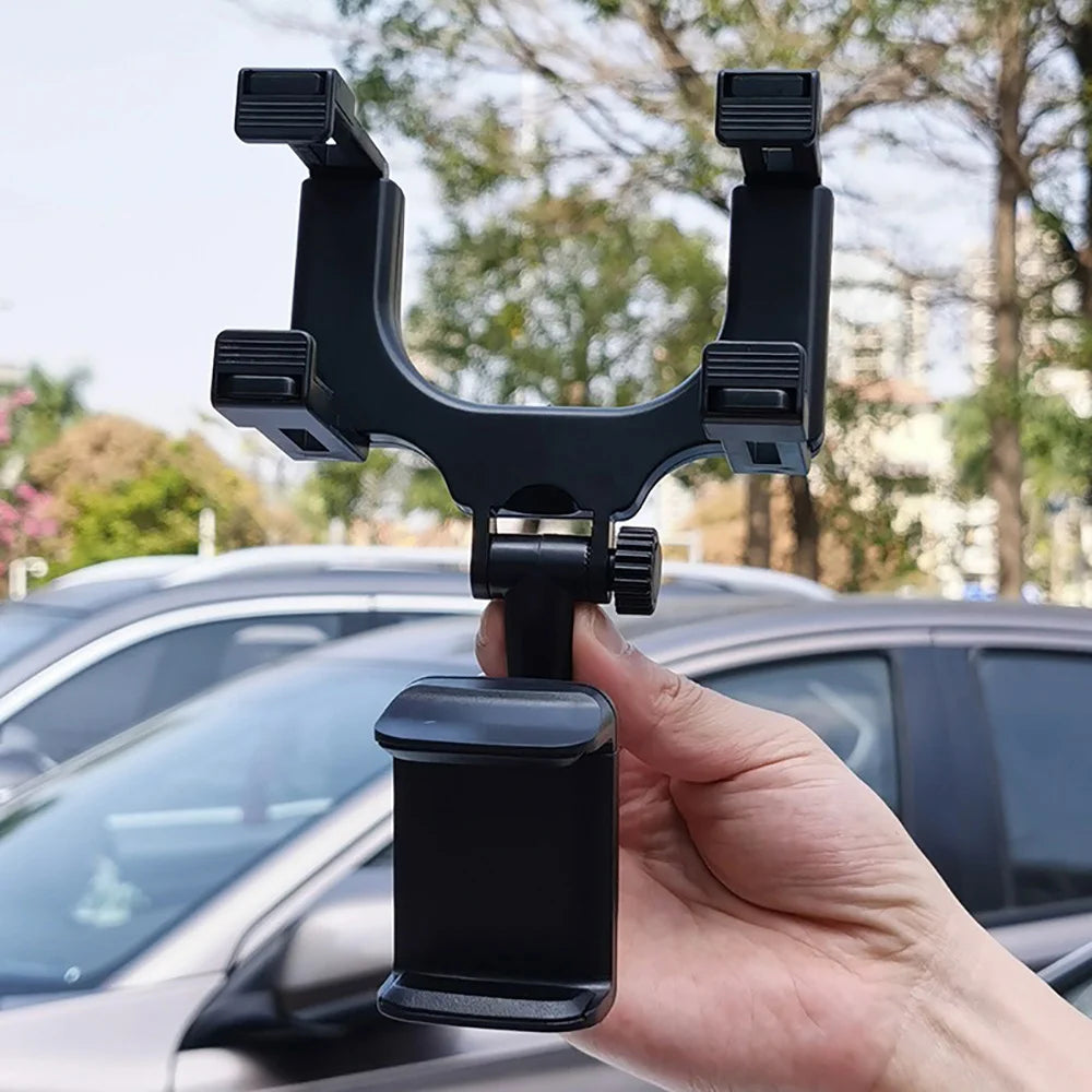 Car Phone Holder Rearview Mirror Mount Bracket Clip Navigation GPS Mobile Phone Stand Foldable Adjustable Car Cell Phone Support Qme