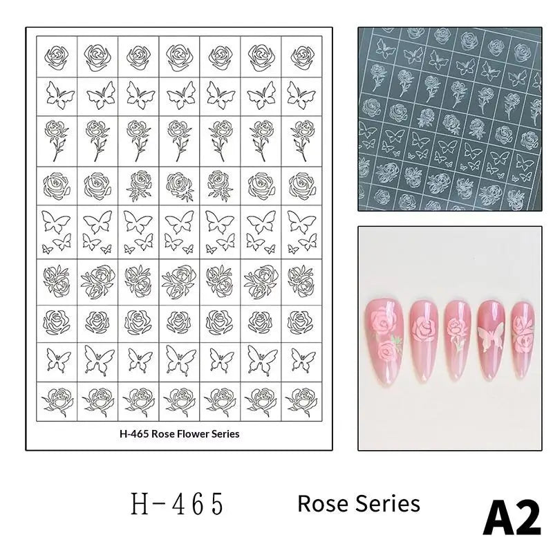 Flower Tulip Butterfly Pattern Hollow Out Nail Art Stickers Colorful Qme A2