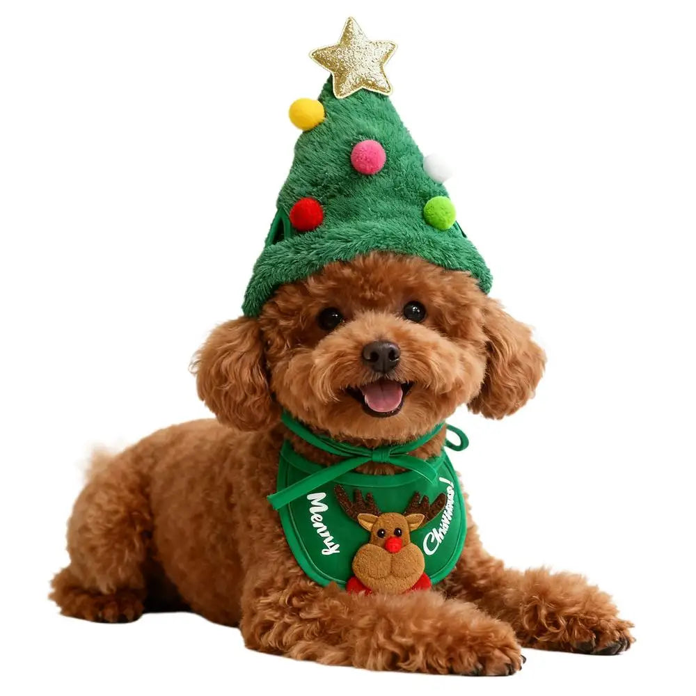 Dog Christmas Costume Festive Pet Hat Bandana Puppy Costumes Qme Christmas tree hat China Mainland
