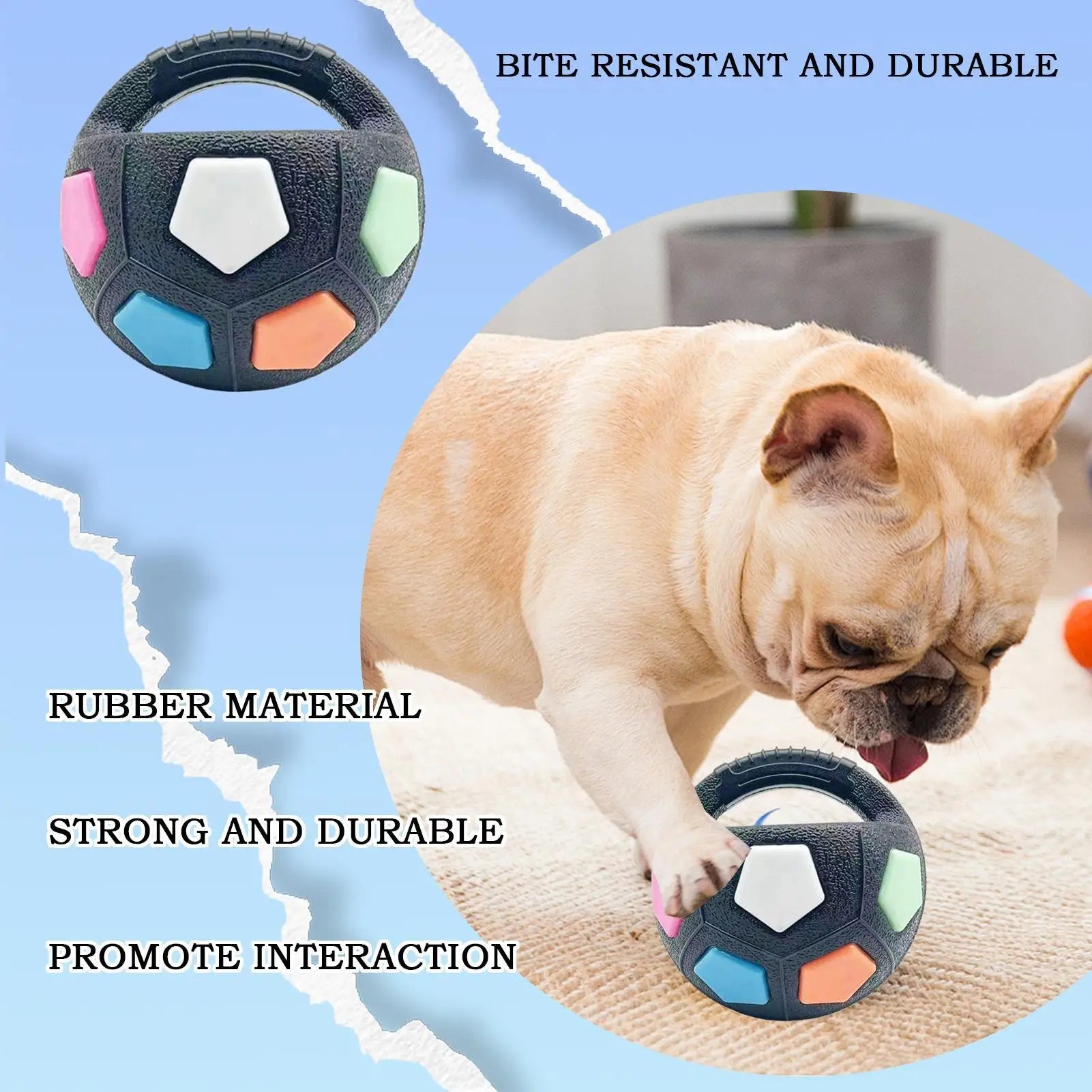 Dog Fetch Football Interactive Squeaky Handheld Round Football Dog Chewing Ball Pet Training Supplies For Aggressive Chewers Qme