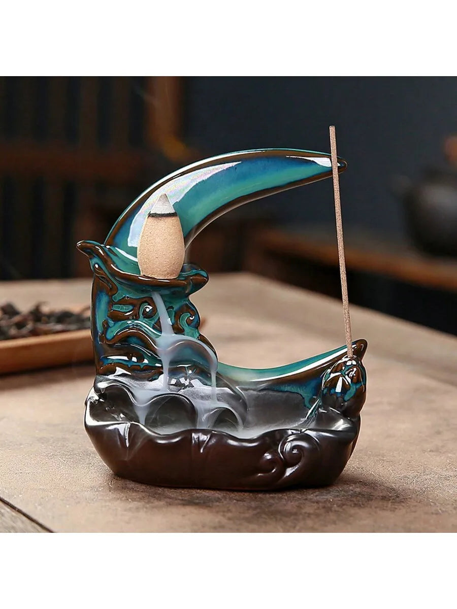 Blue Lotus Pond Moonlight Reflux Incense Burner Home Indoor Creative Qme