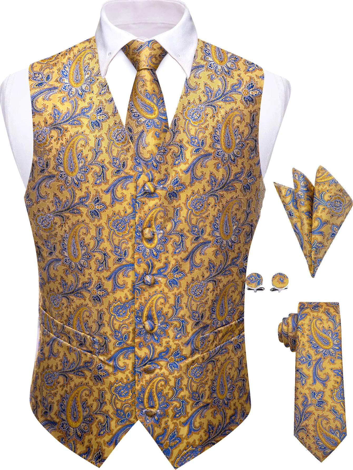 Men's Formal Suit Vest & Tie Set Paisley Floral Style, Premium Waistcoat and Necktie Combo for Weddings, Business Occasions Qme
