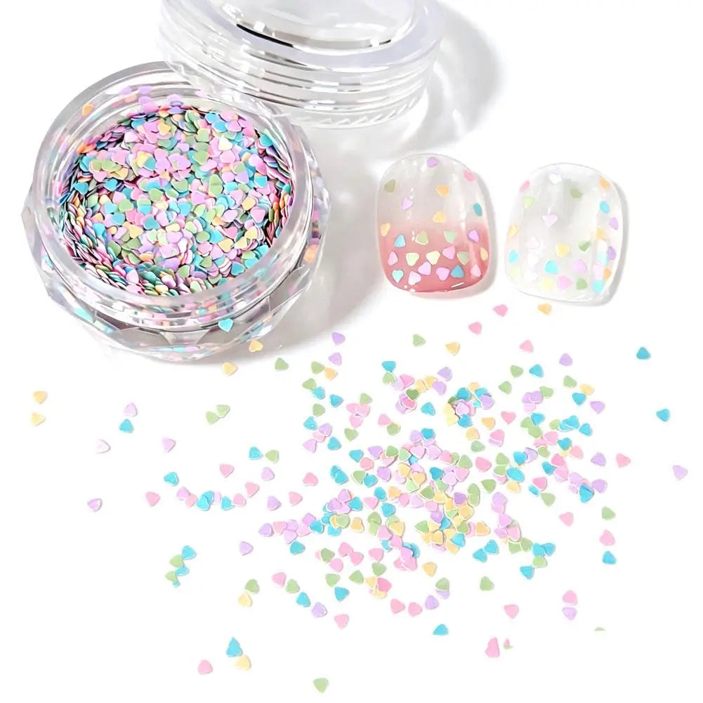 1 Box Colorful Heart Star Glitter Nails Flakes Sparkling Diamond Qme D