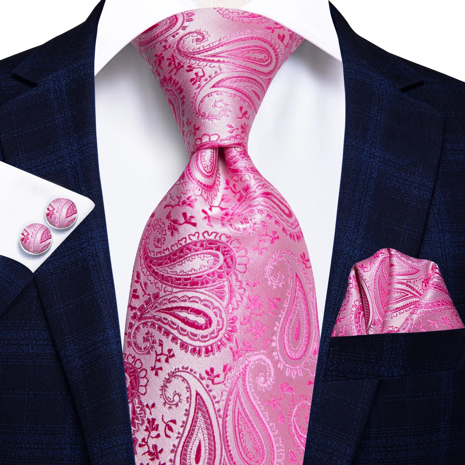 Hi-tie Floral Pink Purple Blue Men Elegant Necktie Handkerchief Qme N-0379