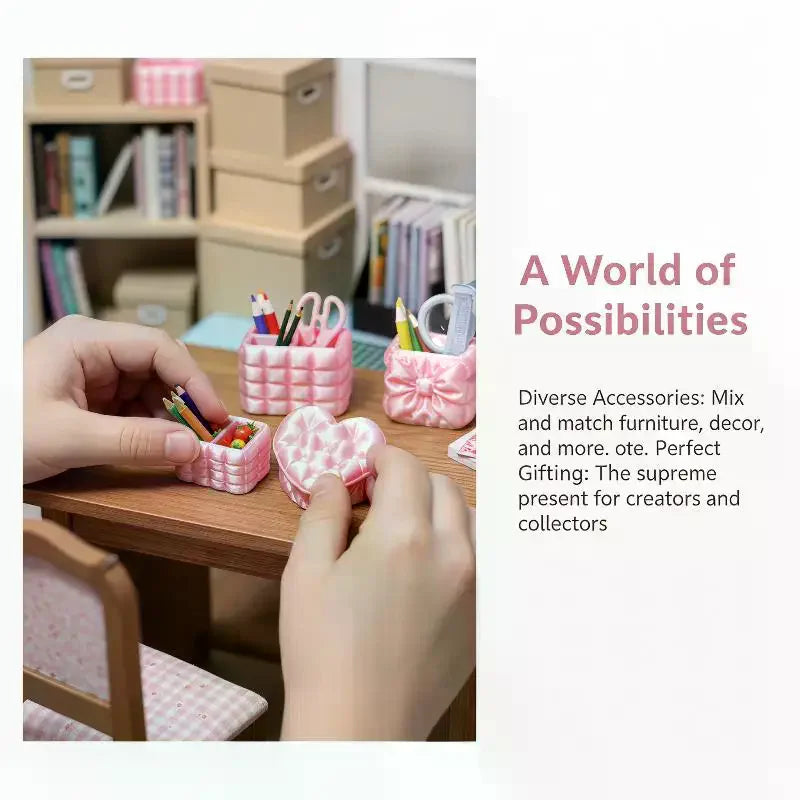 Miniature Cosmetic Storage Box Dollhouse Mini Pink Case Model Decor Qme