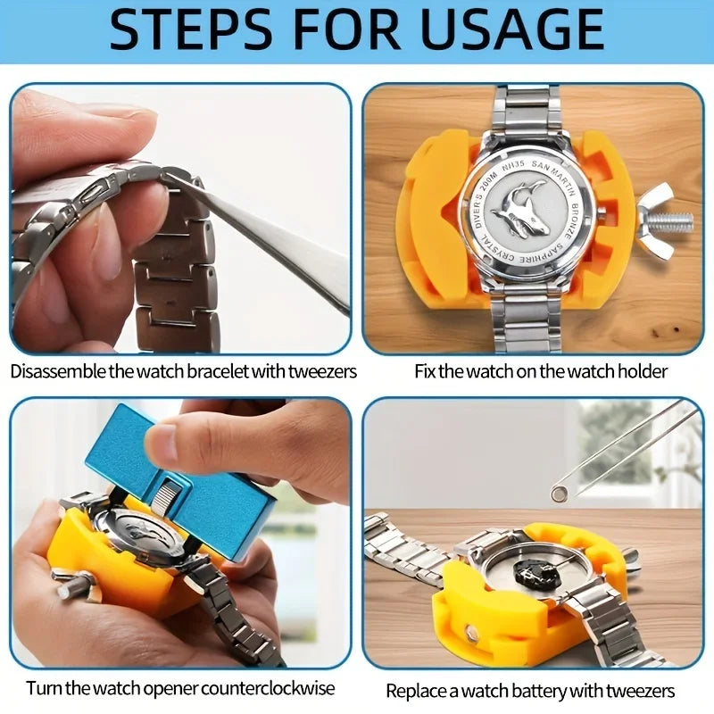 3 in 1 Repair Tool Set Watch Back Remover Tool Adjustable Opener Back Case Remover Watch Case Back Opener Repair Remover Holder Qme