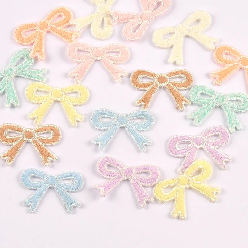 20pcs 2.6x3.6cm mixed colors Knitted bow cloth patch For Clothing Headwear Bags Decoration Sewing Accessories Patch cp4232 Qme
