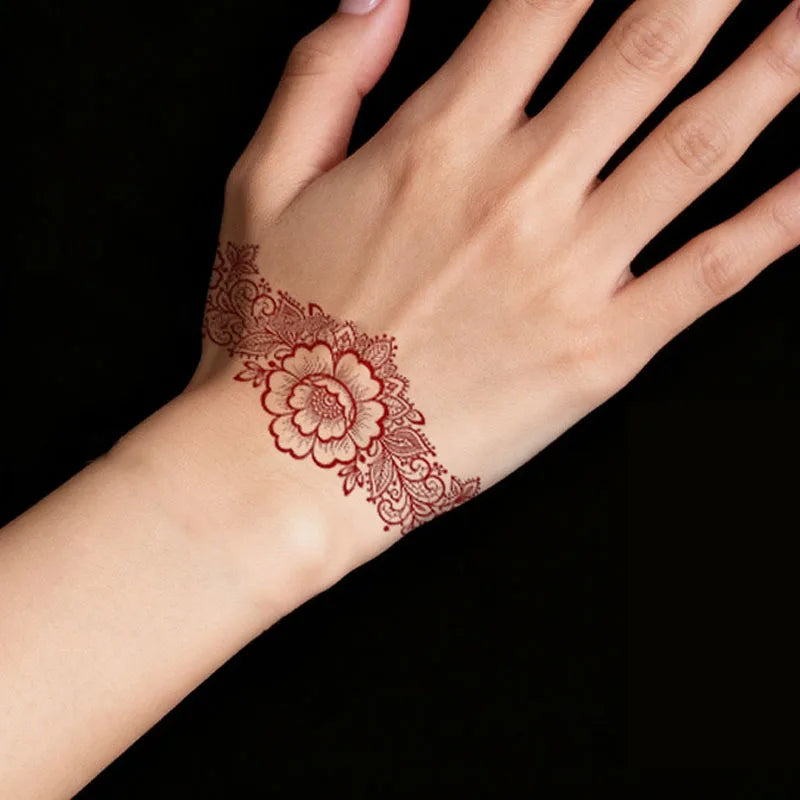 1P Red Rose Temporary Tattoo Bracelet Tattoo Sticker Waterproof Sweatproof Realistic Tattoo Hand-drawn Art Design Qme