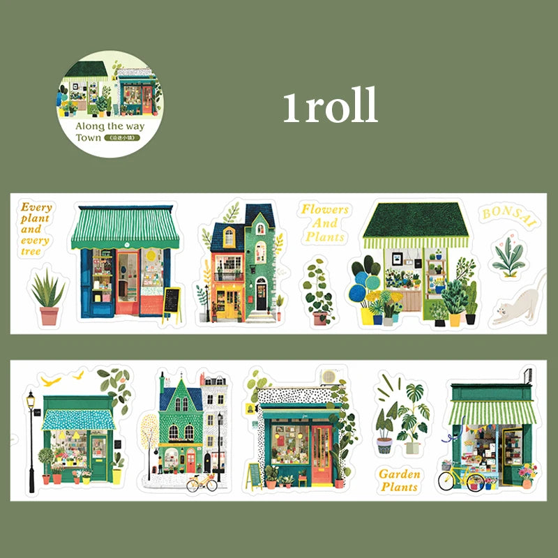 European Town Streetscape Washi Tape & Stickers, Vintage House Pattern, Base Tape for Junk Journal, DIY Collage Supplies Qme E