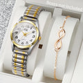 2PCS Two piece set of women's digital watch infinite symbol thin bracelet with gold stretch steel strip, not including gift box Qme 2PCS Without Box