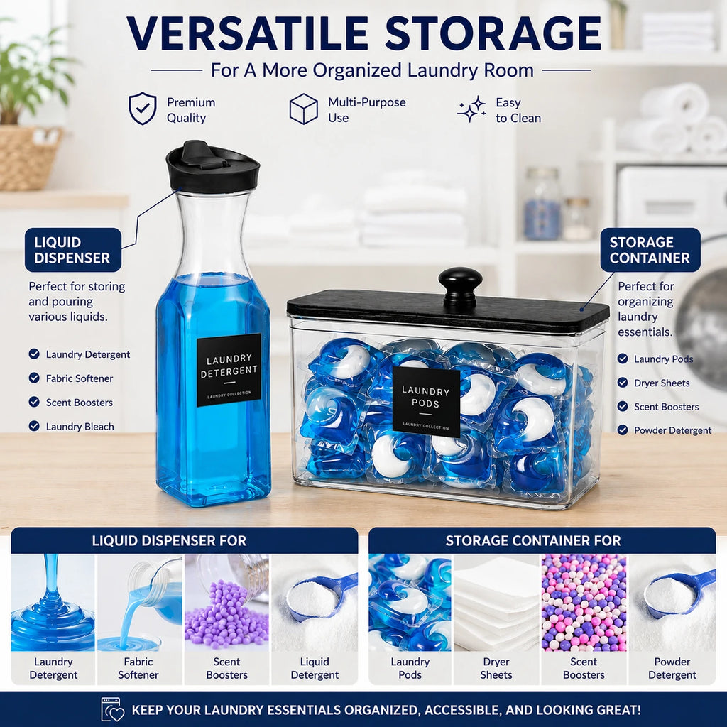 Laundry Room Organization Set Laundry Detergent Dispenser Bottles for Pods, Scent Boosters, Dryer Sheets, Fabric Softener Qme